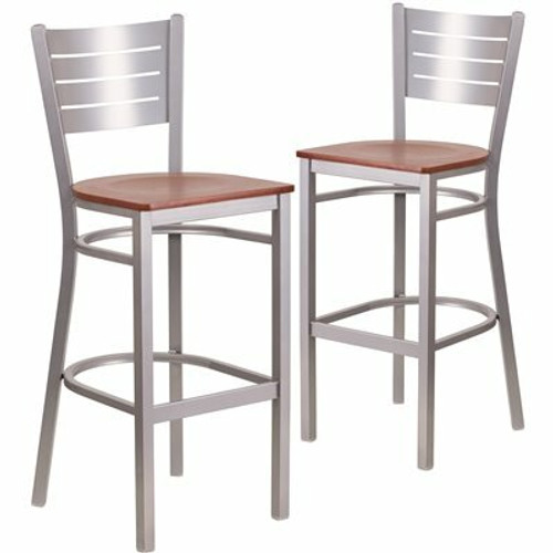 Carnegy Avenue 27.125 in. Cherry Wood Seat/Silver Frame Bar Stool (2-pack)
