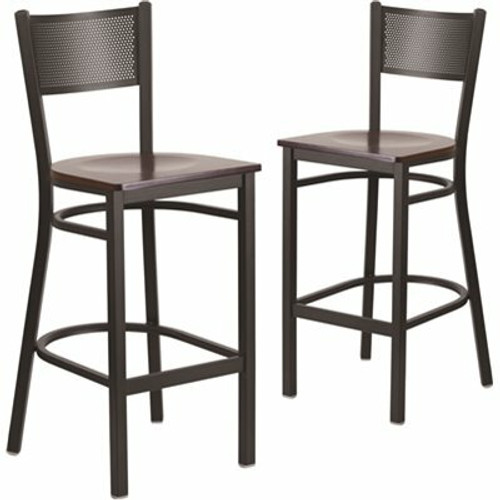 Carnegy Avenue 28.5 in. Walnut Wood Seat/Black Metal Frame Bar Stool (2-pack)