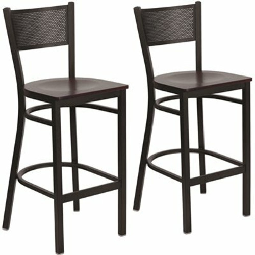 Carnegy Avenue 28.5 in. Mahogany Wood Seat/Black Metal Frame Bar Stool (2-pack)