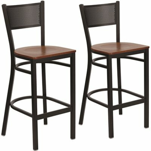 Carnegy Avenue 28.5 in. Cherry Wood Seat/Black Metal Frame Bar Stool (2-pack)