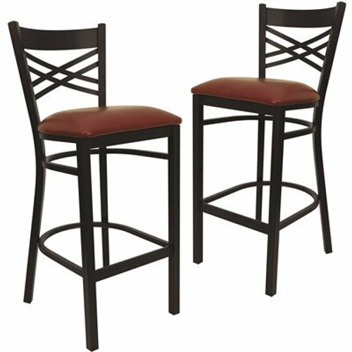 Carnegy Avenue 29.5 in. Burgundy Vinyl Seat/Black Metal Frame Bar Stool (2-pack)
