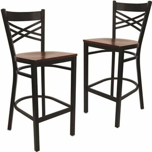 Carnegy Avenue 29 in. Mahogany Wood Seat/Black Metal Frame Bar Stool (2-pack) 311141385
