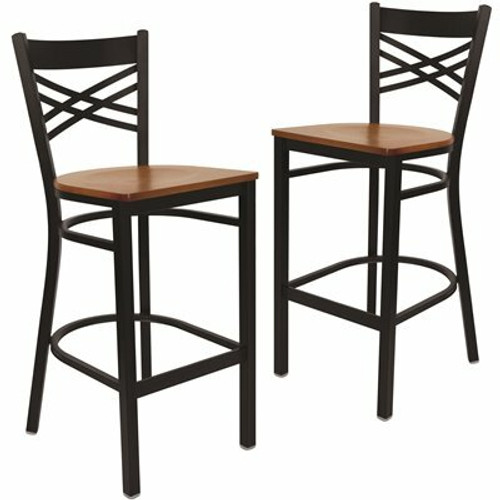 Carnegy Avenue 29 in. Cherry Wood Seat/Black Metal Frame Bar Stool (2-pack) 311141390