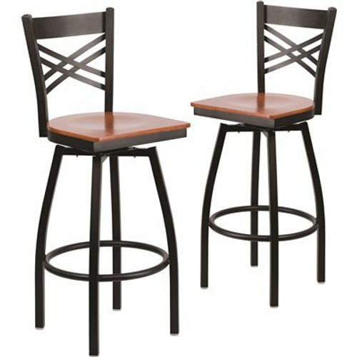 Carnegy Avenue 30.25 in. Cherry Wood Seat/Black Metal Frame Bar Stool (2-pack) 311141495