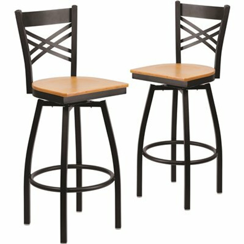 Carnegy Avenue 30.25 in. Natural Wood Seat/Black Metal Frame Bar Stool (2-pack) 311141499