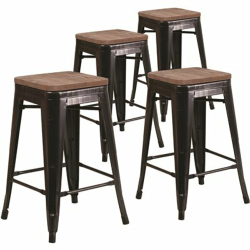 Carnegy Avenue 24 in. Black-Antique Gold Bar Stool (4-Pack)