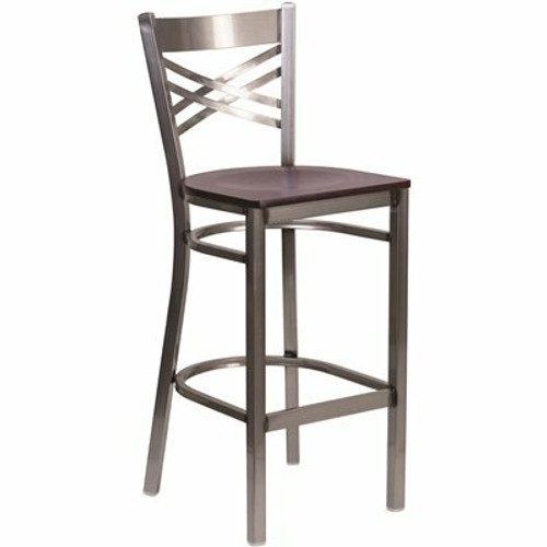 Carnegy Avenue 27.125 in. Mahogany Wood Seat/Clear Coated Metal Frame Bar Stool - 2 pack