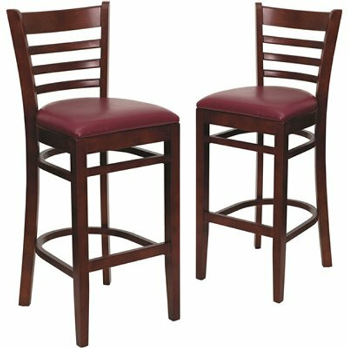 Carnegy Avenue 31 in. Burgundy Vinyl Seat/Mahogany Wood Frame Bar Stool (2-pack)