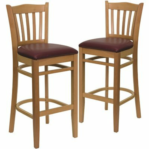 Carnegy Avenue 31 in. Burgundy Vinyl Seat/Natural Wood Frame Bar Stool - 2 pack 311141652