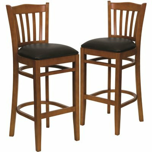 Carnegy Avenue 31 in. Black Vinyl Seat/Cherry Wood Frame Bar Stool - 2 pack 311141661