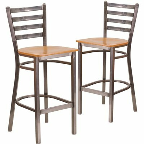 Carnegy Avenue 28.75 in. Natural Wood Seat/Clear Coated Metal Frame Bar Stool (2-pack)