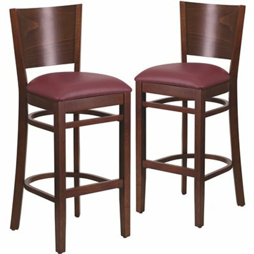 Carnegy Avenue 31.5 in. Burgundy Vinyl Seat/Walnut Wood Frame Bar Stool (2-pack) 311141712