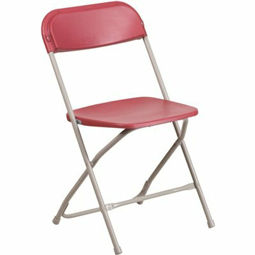 Carnegy Avenue Red Plastic Seat with Metal Frame Folding Chair (Set of 2)