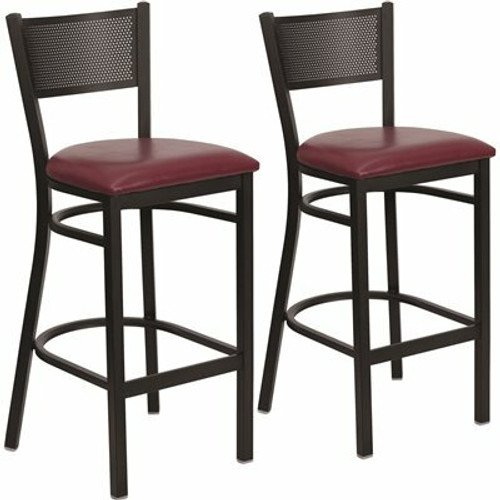 Carnegy Avenue 30.25 in. Burgundy Vinyl Seat/Black Metal Frame Bar Stool (Set of 2)