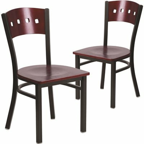 Carnegy Avenue Mahogany Wood Back/Mahogany Wood Seat/Black Metal Frame Restaurant Chairs (Set of 2) 311256935