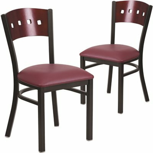 Carnegy Avenue Mahogany Wood Back/Burgundy Vinyl Seat/Black Metal Frame Restaurant Chairs (Set of 2) 311256936