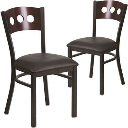 Carnegy Avenue Walnut Wood Back/Black Vinyl Seat/Black Metal Frame Restaurant Chairs (Set of 2) 311256937