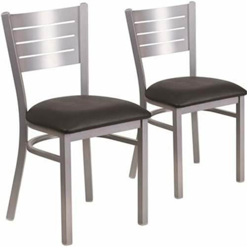 Carnegy Avenue Black Vinyl Seat/Silver Frame Restaurant Chairs (Set of 2)