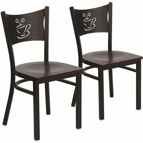Carnegy Avenue Mahogany Wood Seat/Black Metal Frame Restaurant Chairs (Set of 2) 311256963