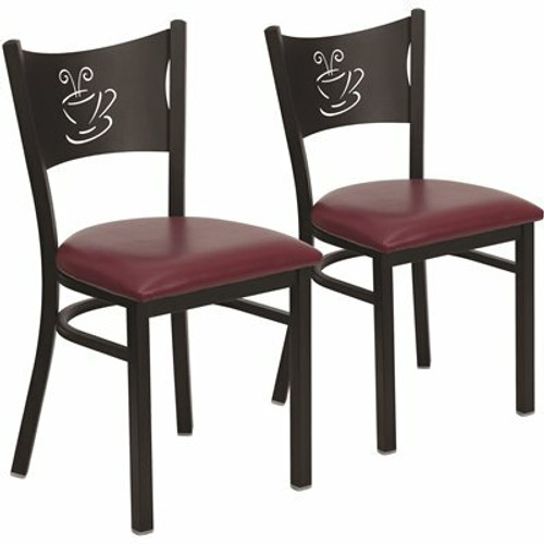 Carnegy Avenue Burgundy Vinyl Seat/Black Metal Frame Restaurant Chairs (Set of 2) 311256965