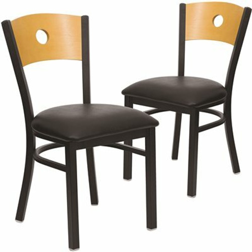 Carnegy Avenue Natural Wood Back/Black Vinyl Seat/Black Metal Frame Restaurant Chairs (Set of 2) 311256969