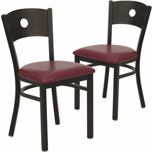 Carnegy Avenue Burgundy Vinyl Seat/Black Metal Frame Restaurant Chairs (Set of 2) 311256973
