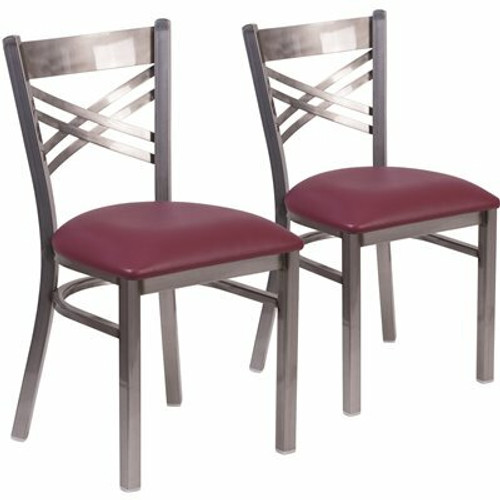 Carnegy Avenue Burgundy Vinyl Seat/Clear Coated Metal Frame Restaurant Chairs (Set of 2) 311256985
