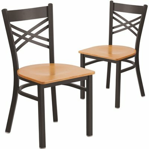 Carnegy Avenue Natural Wood Seat/Black Metal Frame Restaurant Chairs (Set of 2) 311257004