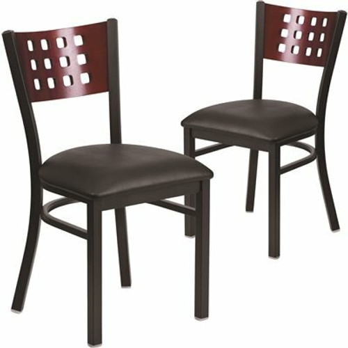 Carnegy Avenue Mahogany Wood Back/Black Vinyl Seat/Black Metal Frame Restaurant Chairs (Set of 2) 311257032