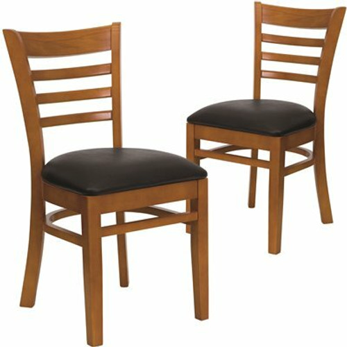 Carnegy Avenue Black Vinyl Seat/Cherry Wood Frame Restaurant Chairs (Set of 2) 311257065