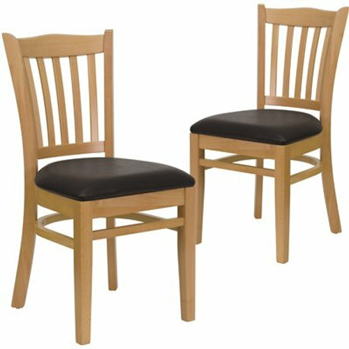 Carnegy Avenue Black Vinyl Seat/Natural Wood Frame Restaurant Chairs (Set of 2) 311257082