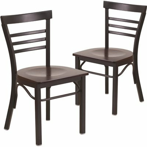 Carnegy Avenue Walnut Wood Seat/Black Metal Frame Restaurant Chairs (Set of 2) 311257111