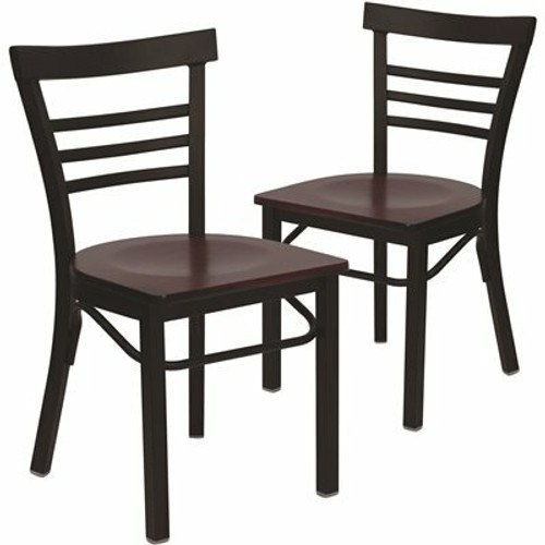 Carnegy Avenue Mahogany Wood Seat/Black Metal Frame Restaurant Chairs (Set of 2) 311257115