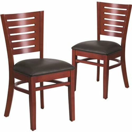 Carnegy Avenue Black Vinyl Seat/Mahogany Wood Frame Restaurant Chairs (Set of 2) 311257127