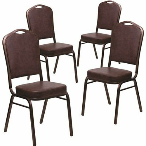 Carnegy Avenue Brown Vinyl/Copper Vein Frame Banquet Stack Chair (Set of 4) 311265199