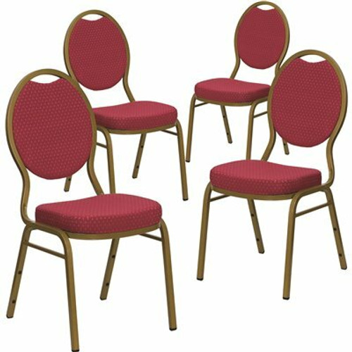 Carnegy Avenue Burgundy Patterned Fabric/Gold Frame Banquet Stack Chair (Set of 4) 311265225
