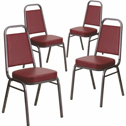Carnegy Avenue Burgundy Vinyl/Silver Vein Frame Banquet Stack Chair (Set of 4) 311265259