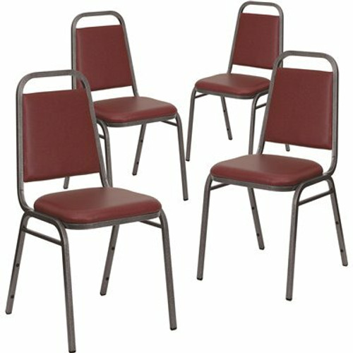 Carnegy Avenue Burgundy Vinyl/Silver Vein Frame Banquet Stack Chair (Set of 4) 311265265
