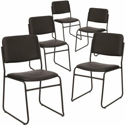Carnegy Avenue Black Vinyl/Black Frame Vinyl Side Stack Chair (Set of 5)