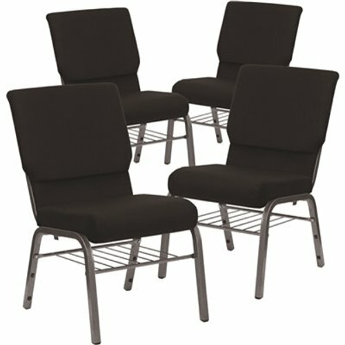 Carnegy Avenue 18.5 in. Black Fabric/Silver Vein Frame Church Chair (Set of 4) 311265314