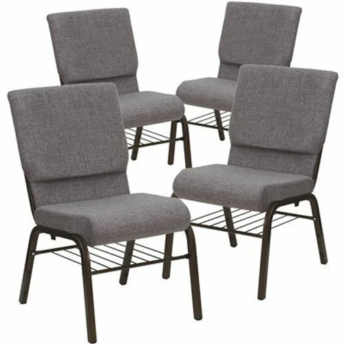 Carnegy Avenue 18.5 in. Gray Fabric/Gold Vein Frame Church Chair (Set of 4) 311265315