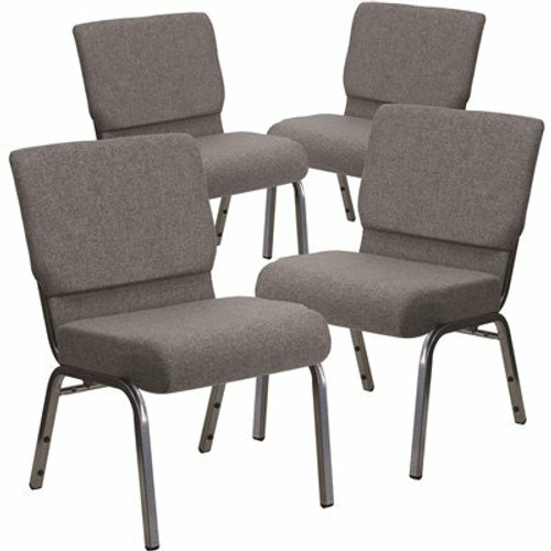 Carnegy Avenue 21 in. Gray Fabric/Silver Vein Frame Church Chair (Set of 4) 311265319