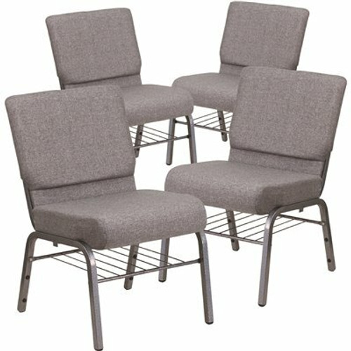 Carnegy Avenue 21 in. Gray Fabric/Silver Vein Frame Church Chair (Set of 4) 311265322