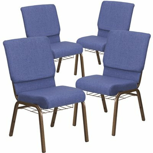 Carnegy Avenue 18.5 in. Blue Fabric/Gold Vein Frame Church Chair (Set of 4) 311265342