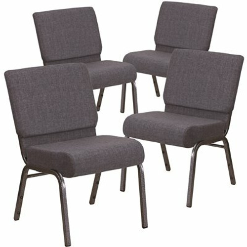 Carnegy Avenue 21 in. Dark Gray Fabric/Silver Vein Frame Church Chair (Set of 4) 311265354