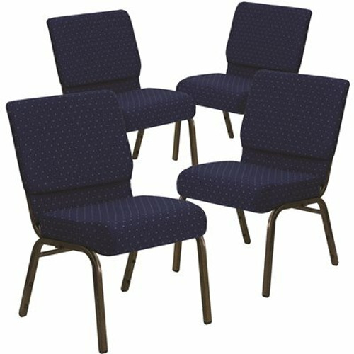 Carnegy Avenue 21 in. Navy Blue Dot Patterned Fabric/Gold Vein Frame Church Chair (Set of 4)