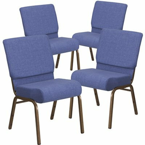 Carnegy Avenue 21 in. Blue Fabric/Gold Vein Frame Church Chair (Set of 4) 311265362