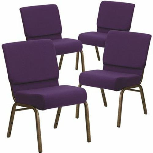 Carnegy Avenue 21 in. Royal Purple Fabric/Gold Vein Frame Church Chair (Set of 4) 311265364