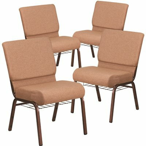 Carnegy Avenue 21 in. Caramel Fabric/Copper Vein Frame Church Chair (Set of 4) 311265373