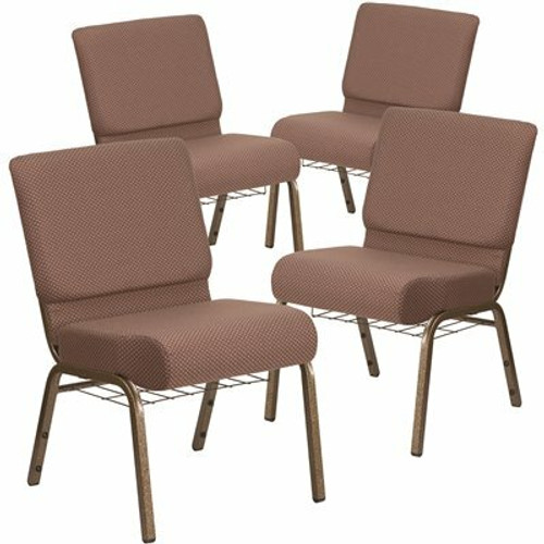 Carnegy Avenue 21 in. Brown Dot Fabric/Gold Vein Frame Church Chair (Set of 4) 311265374